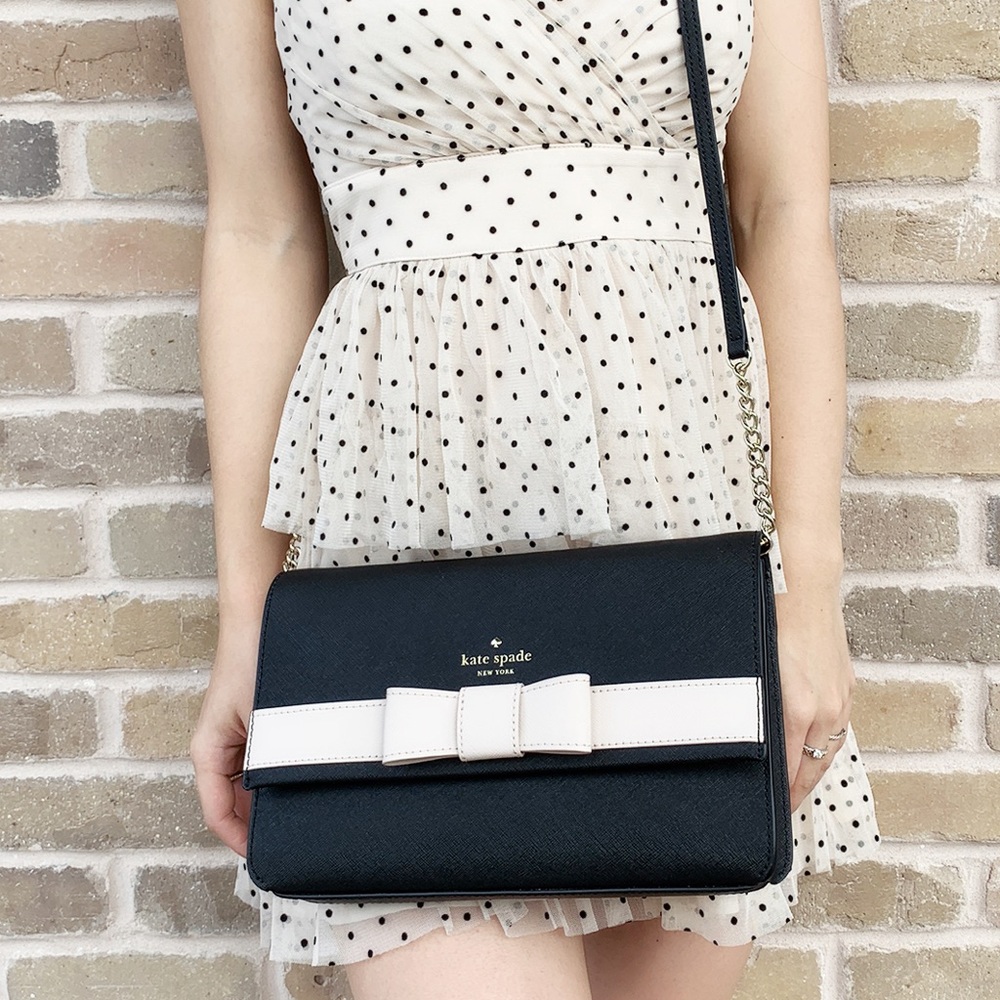 SALE‼️ Kate spade black large crossbody beige bow - Picture 4 of 6